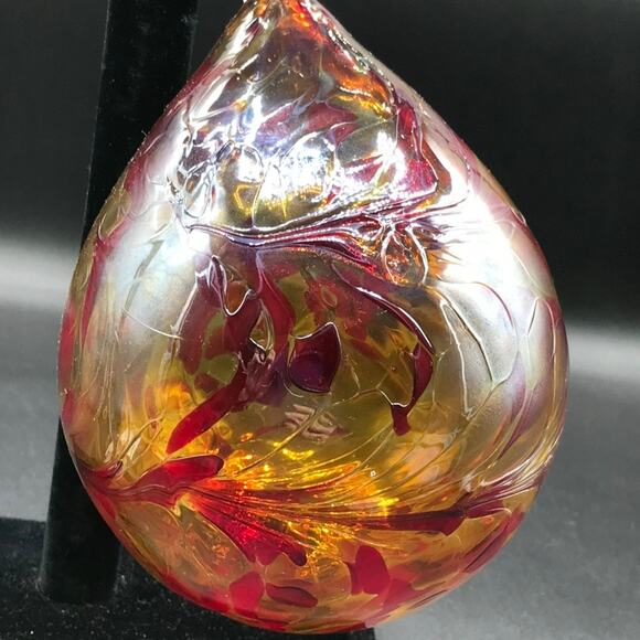 Hand Blown Glass Tear Drop Large Christmas Ornament Outdoor Orb 4.5" Diameter - Picture 3 of 6